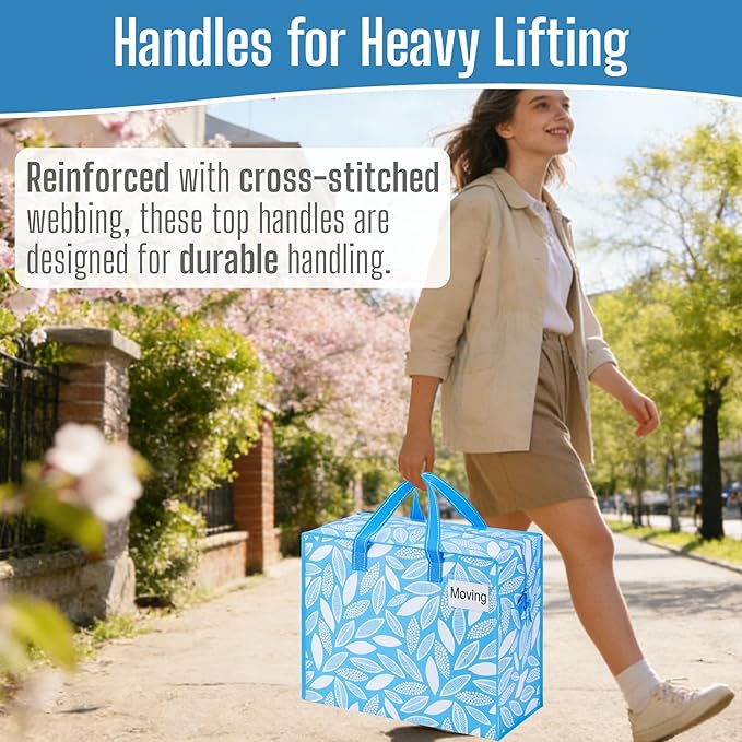 VENO 4 Pack Heavy Duty Moving Bags, Storage Bags, Packing Supplies, Top Zipper, Storage Totes for Camping, Clothes, Bedding, Comforters, Pillows (13 Gallon,Spring Breeze, 4 Pack)