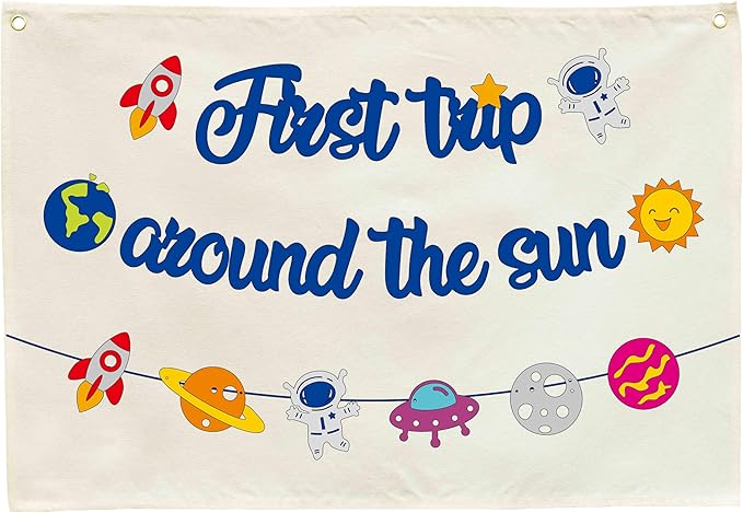 Classroom Wall Decor-Educational Rectangular Banner for Teacher,kids,Classroom Reading Room Nursery Office Playroom Bedroom Flag Sign Decor-Birthday Christmas Gift-First Trip Around The Sun