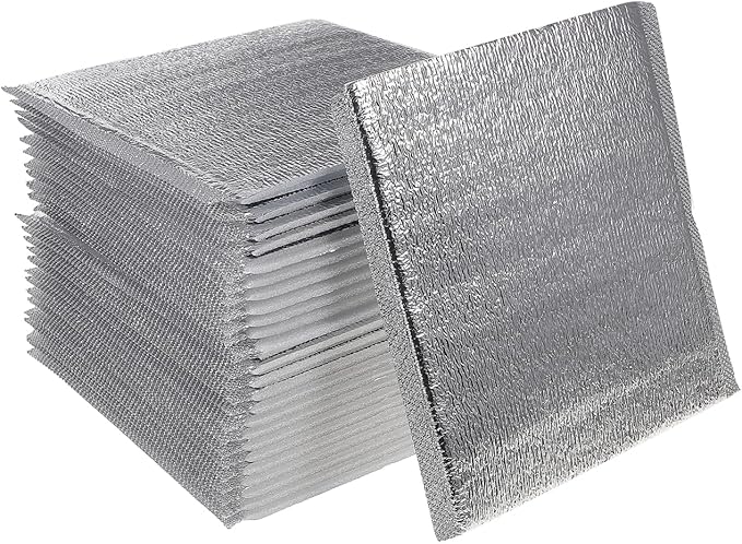 ULTECHNOVO 50 Pcs Disposable Insulated Shipping Bags, 8" x 8" Small Thermal Cooler Bags for Food, 3mm Thickened Leak-proof Aluminum Foil Foil Pouch for Food, Groceries and Hot Takeout