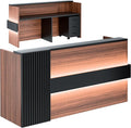 Ceridwen L‑Shaped Reception Desk with LED Ambient Lights & Mobile File Cabinet, Modern Black & Brown Front Desk Reception Counter with Lockable Drawers for Office, Salon & Retail