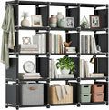 Mavivegue Book Shelf, 12 Cube Storage Organizer, DIY Bookcase, Metal Bookshelf,Tall Book case for Bedroom, Living Room,Office,Closet, Black Cubicle Rack