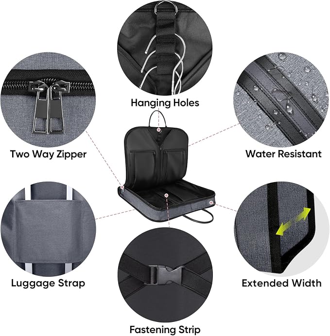 BALEINE Travel Garment Bag, Travel Suit Bag for Men, Water Resistant Carry on Garment Bag for Hanging Clothes, Garment Duffel Bag for Travel Business (Grey, 48")