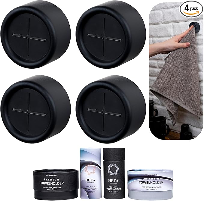 HEFA Self Adhesive Dish Towel Holder Hooks, No Drill Organizer for Cabinet Door, Sink Area or Bathroom, Space Saving Design, 4 Pack