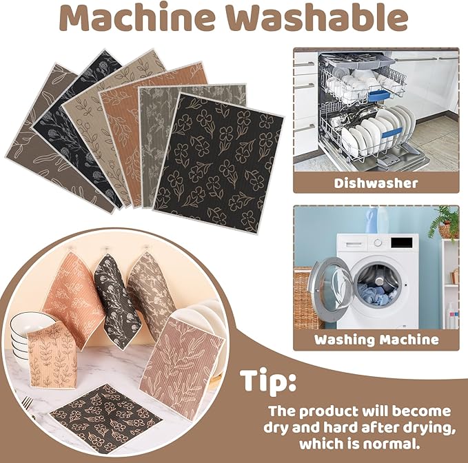 6 Pack Swedish Dishcloths for Kitchen,Swedish Rags Dish Towels with Clips, Reusable Paper Towels Washable Absorbent Cellulose Sponge Cloths No Odor for Cleaning Home Kitchen Easter Gifts for Host