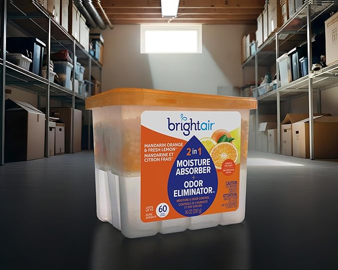 Bright Air Mandarin Orange & Fresh Lemon, 2-in-1 Moisture Absorber & Odor Eliminator, Case of 4, Lasts up to 60 Days Each