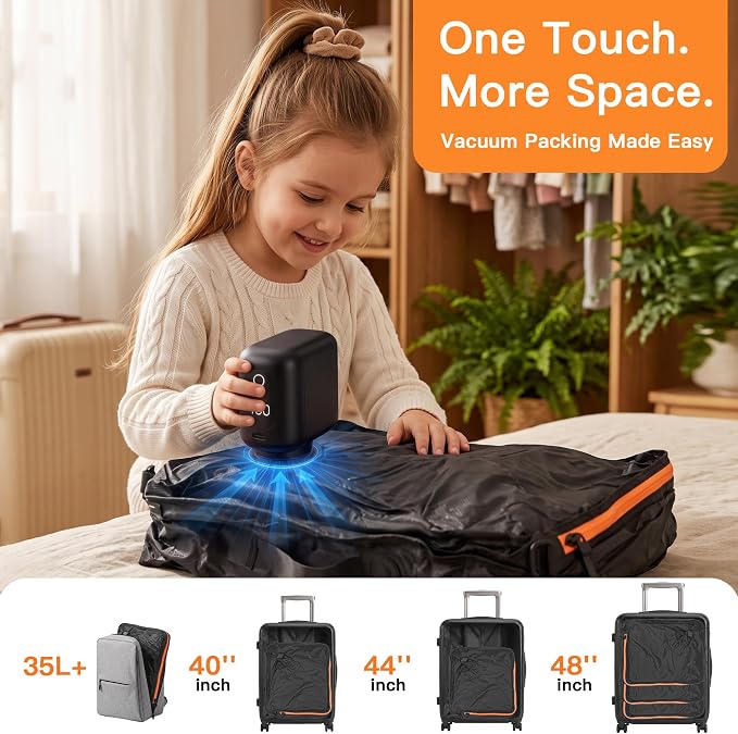 Travel Vacuum Bags With Pump, 2 Pack 40L Compression Kit for Clothes | IPX8 Waterproof; 3-5 Minute Compression; USB-C Cordless Pump; Up To 60-Minute Runtime; Saves Up To 60% Space; Airtight Seal