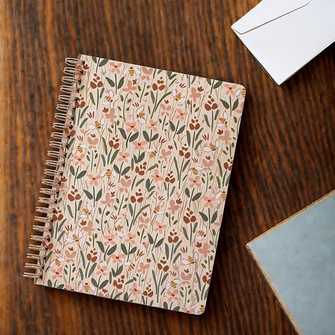 Steel Mill & Co Cute Mini Spiral Notebook, Small 8.25" x 6.25" Journal with Durable Hardcover and 160 Lined Pages for Journaling/Work/School (Bees)