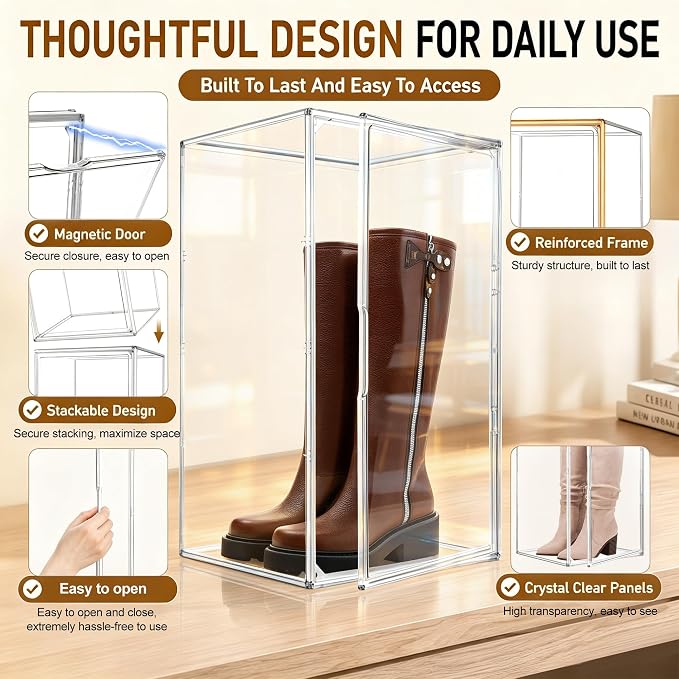 Extra Tall Clear Boot Storage Box for Knee-High and Riding Boots | 23.6-inch height helps keep tall boots upright. Ideal for riding boots, fashion boots and seasonal footwear, huge figures.