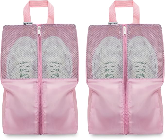 Shoe Bags For Travel, Used As For Storage or Shoe Travel Bag, Featuring Waterproof Nylon Sneaker Bag. (Light Pink, 2 Pack, Large)