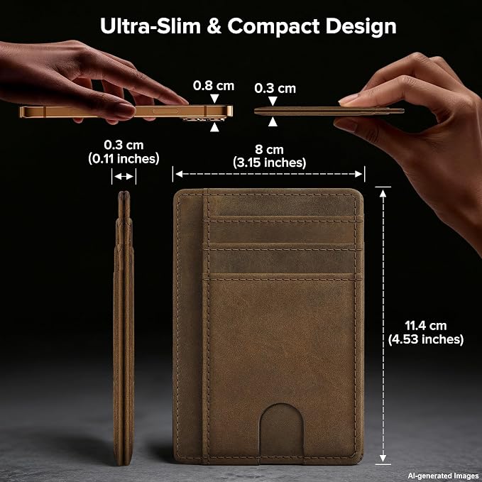 furid Slim Genuine Leather Wallet: Minimalist RFID Small Card Wallet for Men with ID Window - Front Pocket Comfortable Fit - 0.11-inch Ultra Thin Credit Card Holder for Men's Gift