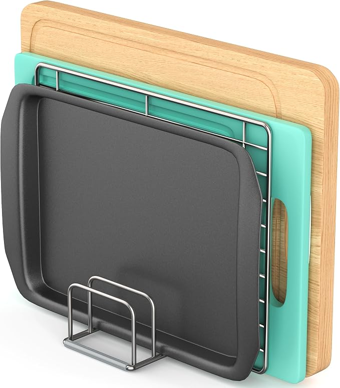 1-Pack Cutting Board Organizer Holder Stand, Stainless Steel Holder, Cutting Board Storage Rack with 4 slots for Baking Sheet and Cookie Sheet,1.0Inch Slots (1PC(1.0in))
