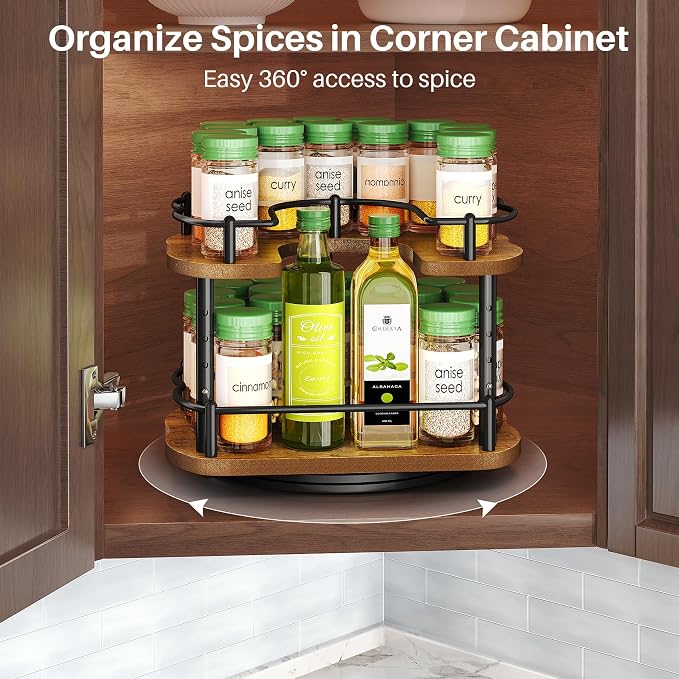 SNTD Spice Rack Organization for Cabinet - Height Adjustable Rotating Lazy Susan Organizer, Spice Organizer Fits Cabinets Wide＞ 11 inches, Clearance Height ＞10.5 inches