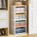 DAOUTIME 4-Tier Stackable Closet Organizers and Storage Shelves, Closet Storage Basket with Wood Tops Extra Storage, Clothes Sweaters Organizer Bins/Cube Storage Drawer for Home Wardrobe, White