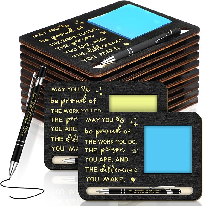 Kosiz 10 Set Employee Appreciation Gifts Bulk May You Be Proud Wooden Sticky Note Holder with Notes and Ballpoint Pens Appreciation Thank You Gift for Team Employee Office Supplies