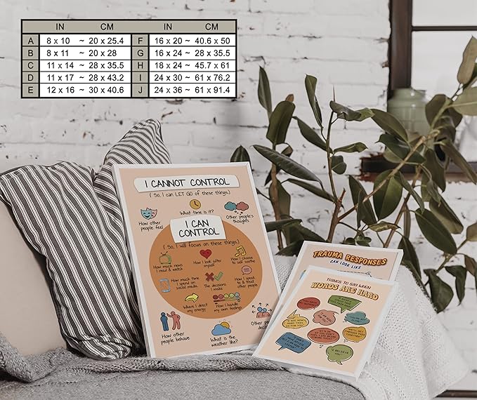 LOLUIS Mental Health Poster, Boho Therapy Tools Educational Supplies Art Print Classroom School Office Decor (Things I Can Control, Custom Frame Type)
