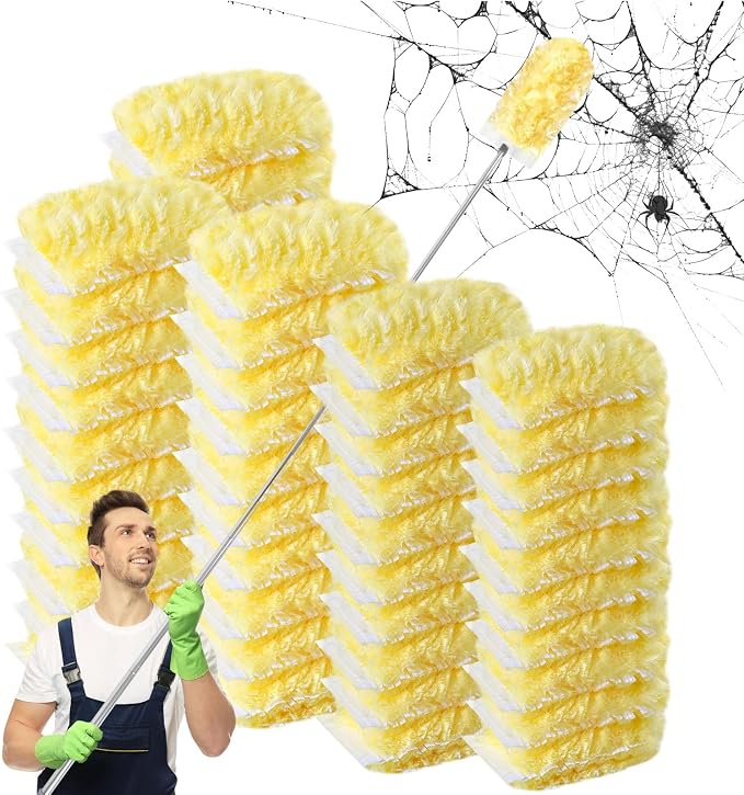 Duster Refills,Static Dust Removal Brush Disposable Replacement Head Compatible with Swiffer,Duster Refills for Electronics, Furniture, Blinds, Ceiling Fans (Yellow, 30 Refills+1 Extension Pole)
