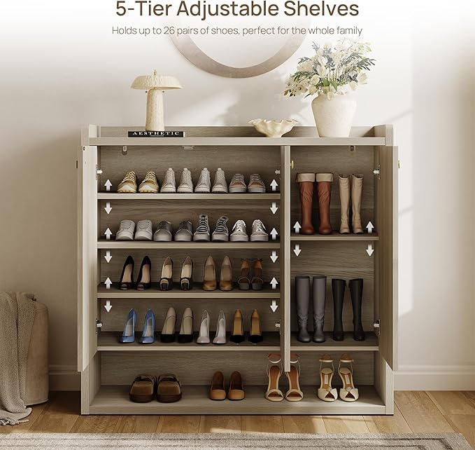 SICOTAS Shoe Storage Cabinet for Entryway, 6-Tier Shoe Cabinet with 3 Doors | 47.6" Wide Extra Large Shoe Cabinet with 3 Doors, Holds Up to 30 Pairs, Adjustable Shelves Shoes Rack Organizer for Hallway
