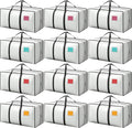 12 Pack Moving Bags with Full-Open Side Zipper, Extra Large 93L Heavy Duty Waterproof Foldable Storage Totes for College Dorm, Moving & Home Organization,White