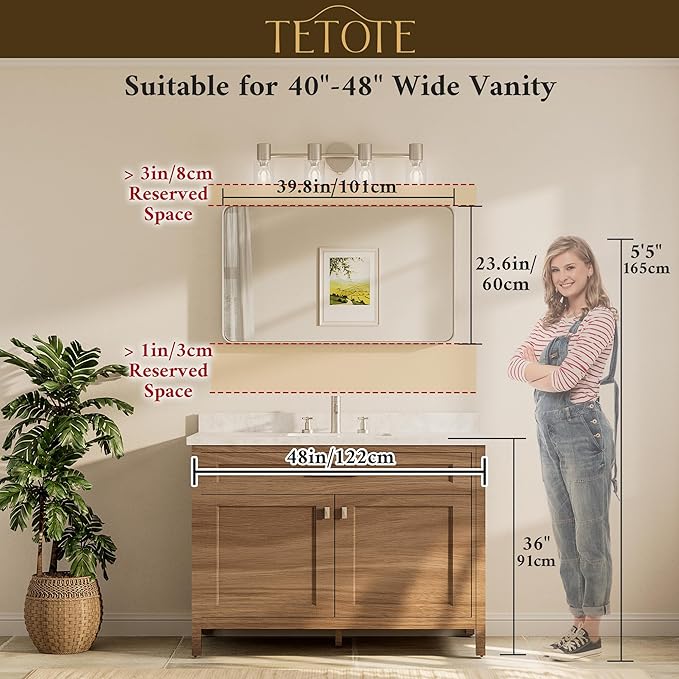 TETOTE Brushed Nickel Bathroom Mirror 40 x 24 Inch for Vanity Metal Framed Mirror Modern Farmhouse for Living Room Entryway(Horizontal/Vertical)