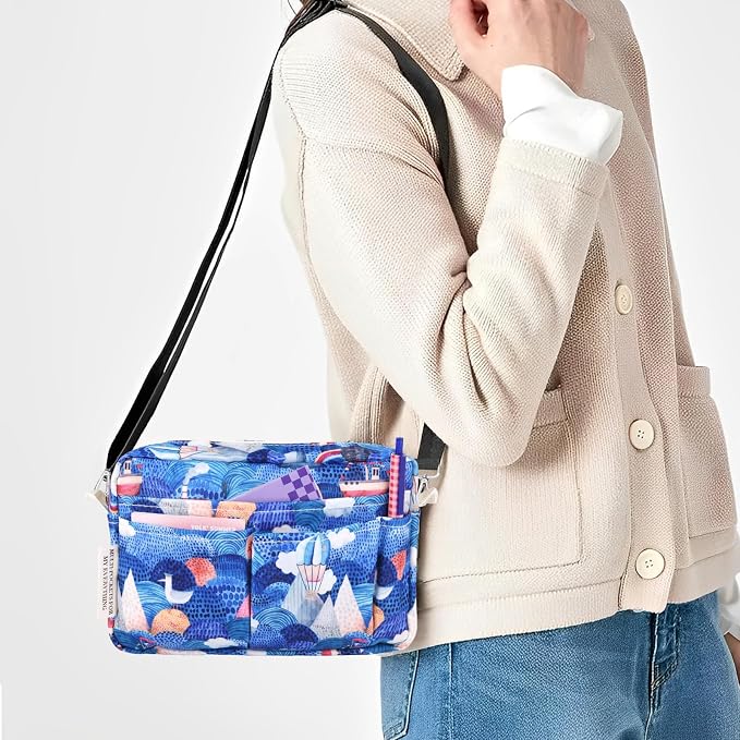 Multiple Pockets Portfolio Organizer with Zippered,Storage Pencil Pouch Bag | Waterproof Travel Toiletry Bag,Portable Pencil Pouch for Notebooks,Stationeries,Make-up,Journal Office Art Supplies,Ocean