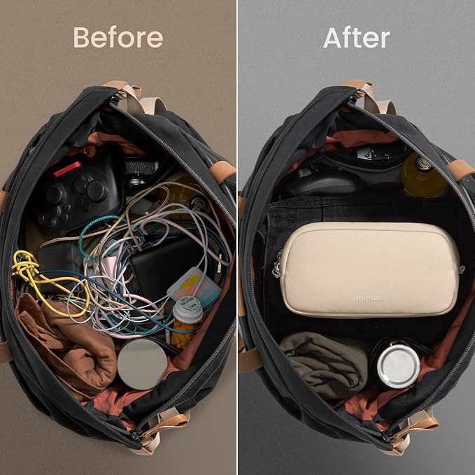 tomtoc Electronics Organizer Travel Case, Cable Organizer for Essentials | Water Resistant Tech Pouch Accessories Travel Bag Carry Storage for Cord, Phone, Cables, Airpods, USB Drive, Daily Items