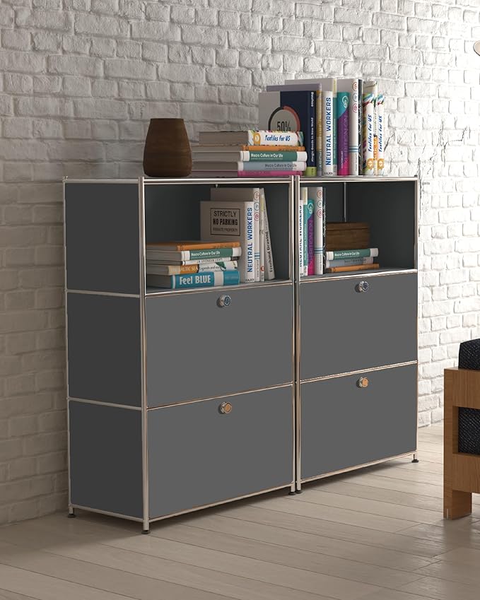 Metal Shelf with 2 Flap Doors, Large Capacity Cabinet,DIY Modern Home Furnishing,Perfect for Home, Office, Kitchen, Hallway,Foyer (Grey)