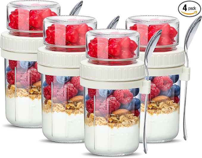 Danmu Overnight Oats Containers with Lids 21 oz (16+5) 4 Pack | Dry and Wet Separation,Overnight Oats Container,Yogurt Containers with Lids,Overnight Oats Jars,Dishwasher Safe,Fridge Safe