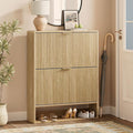 Evermagin 31.5''W Oak Shoe Cabinet Storage for Entryway, Fluted Slim Shoe Dresser with 2 Flip Drawers, Narrow Shoe Rack Cabinet, Hidden Shoe Organizer Cabinet for Entrance, Hallway