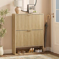 Evermagin Shoe Cabinet Storage for Entryway, Fluted Slim Shoe Dresser, Narrow Shoe Rack Cabinet, Hidden Shoe Organizer Cabinet for Entrance, Hallway (Oak, 2 Flip Drawers with Drawer)