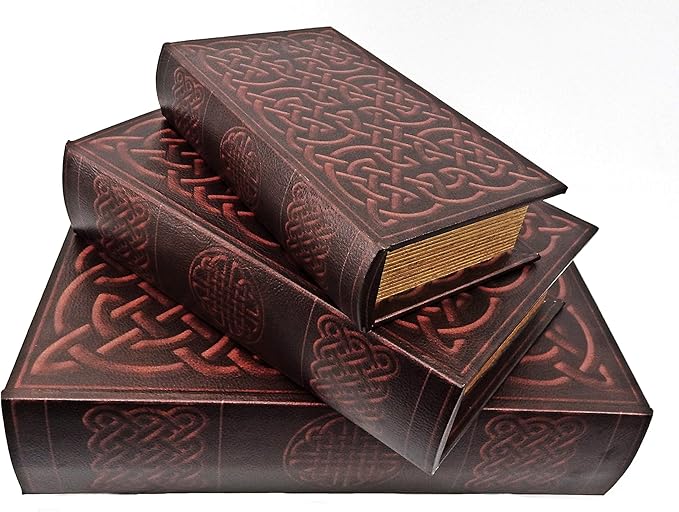 Bellaa 28175 Decorative Book Box Vintage Irish Celtic Knot Hidden Secret Storage Jewelry Keepsake Gift Set of 3