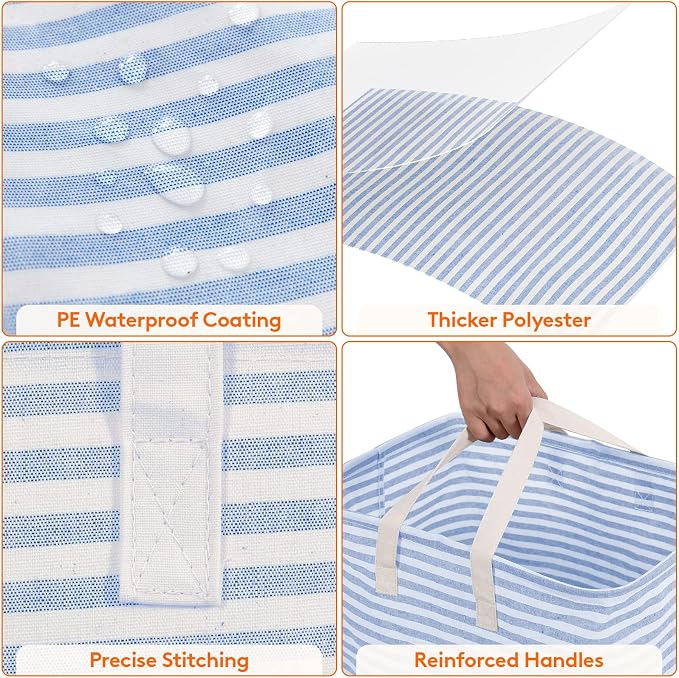 Lifewit 3 Pack Laundry Basket 80L Each, Collapsible Clothes Hamper with Reinforced Handles, Freestanding Waterproof Design for Bedroom and Laundry Room, Blue 240L Total