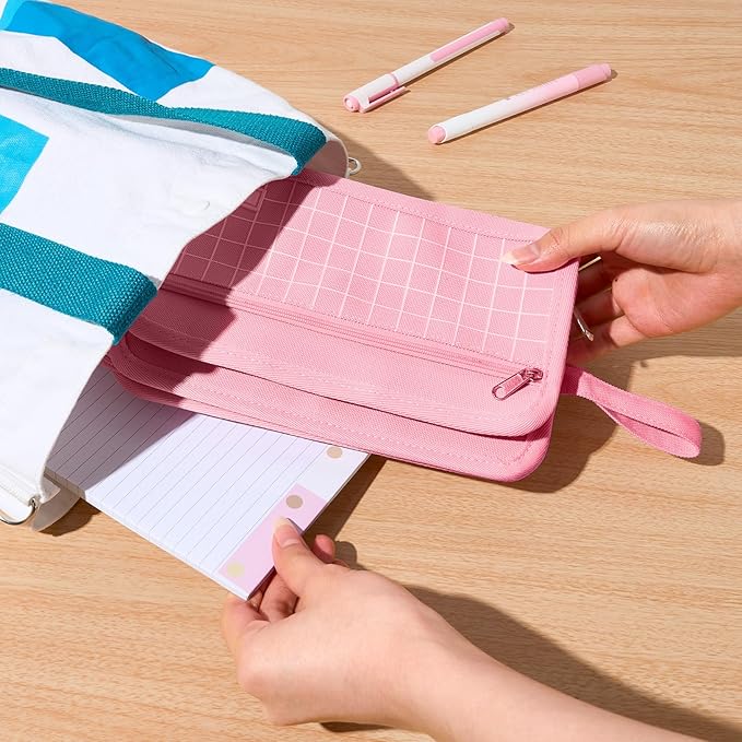 Sooez Large Pencil Case, Big Capacity Pencil Pouch Pen Bag with 3 Compartment, Portable Canvas Stationery Organizer with Zipper, Cute Aesthetic School Supplies for Teen Girls College, Pure Pink