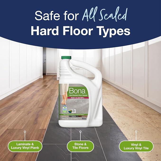 Bona Multi-Surface Floor Cleaner Refill - 96 fl oz - Unscented | Refill Spray Mops and Spray Bottles - Residue-Free Floor Cleaning Solution for Stone, Tile, Laminate, and Vinyl Floors