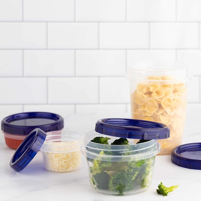 PLASTICPRO [16 oz 10 Pack] Twist Top Deli Containers Clear bottom With blue Top Twist on Lids Reusable, Stackable, Food Storage Freezer Container