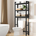 Smiry Over The Toilet Storage Cabinet, 3-Tier Bamboo Bathroom Organizers with Adjustable Shelf & 4 Hooks, Space Saving Shelf Rack for Bathrooms, Laundry Room, Balcony, Black