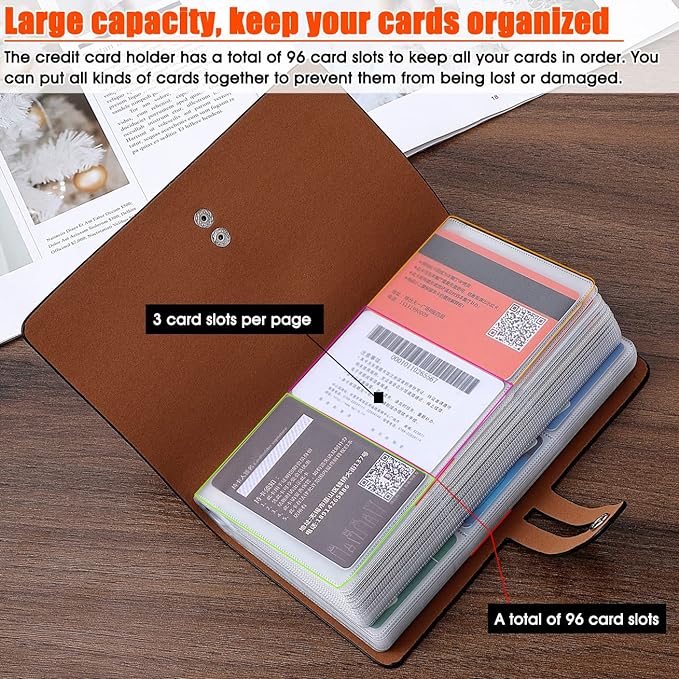 RFID Credit Card Holder Organizer, Leather Business Card Organizer with 96 Card Slots, Business Card Book to Keep Cards Neatly Organized and Prevent Jumbling, Loss, or Damage (Black)