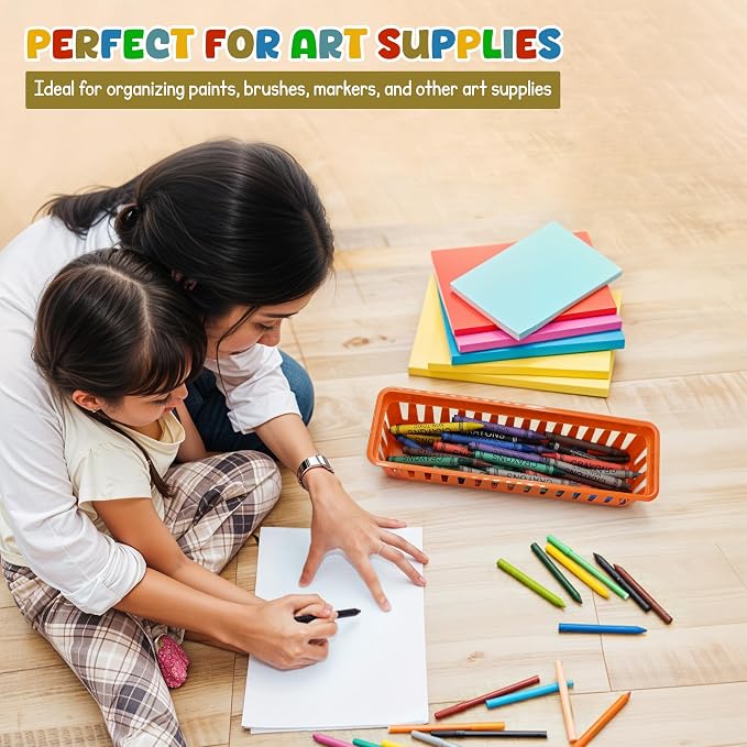 4E's Novelty 12 Pack Pencil Holder for Kids Desk, Boho Plastic Pen Baskets Tray for Organizing Classroom, Caddy Bins for Students Desk Elementary Teacher Classroom Organization and Storage Supplies
