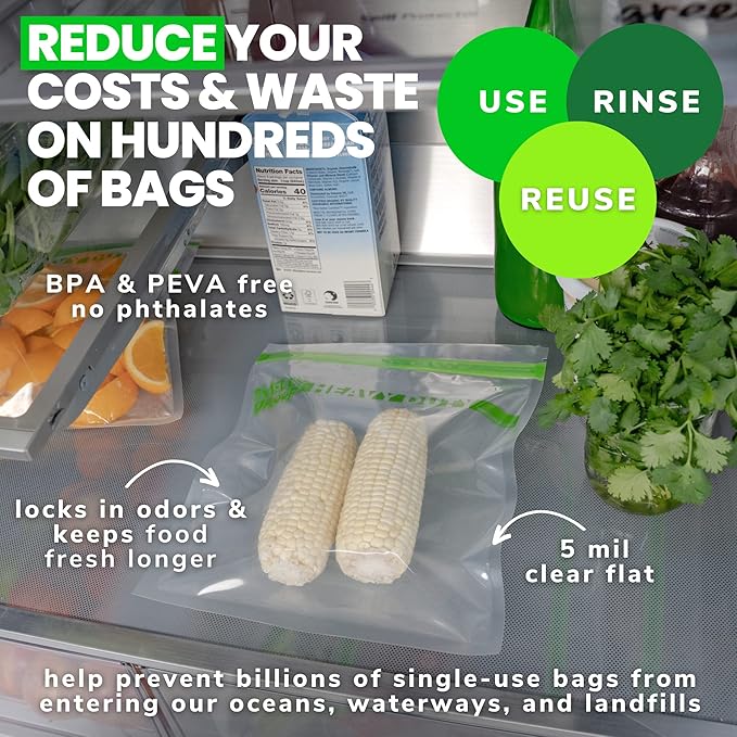50pcs BULK DEAL, Reusable Extra HEAVY DUTY Bags Thick 5mil Reclosable Bags, BPA-Free, Washable Dishwasher-Safe, Made in USA Resealable Thick, FLAT Large Quart 10" x 8.5" - 50 pcs