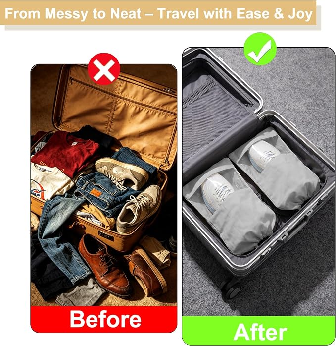 4 Pcs Single Shoe Bags for Travel, 9.1"x17.7" Drawstring Shoe Travel Bags with Clear TPU Window, Travel Organizer for Suitcase (Grey)