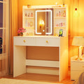 HUAHUU Vanity Desk with Mirror and Lights, 31" Makeup Vanity Desk with Lights 3 Colors, Small Vanity with 2 Storage Drawers & 6 Shelves for Girls Women Bedroom, White