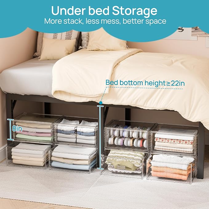 Vtopmart 3 Pack Large Clear Stackable Storage Drawers 23QT | Easily Assemble Plastic Closet Storage Bins, Dust-Proof UnderBed Organizer for Clothing, Sweater Organization