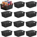 Black Storage Baskets, 12-Pack Stackable Plastic Woven Basket Organizer and Storage, Pantry baskets for Shelves, Cabinets, Classroom, Kitchens, Bathrooms, Countertops and Bedrooms