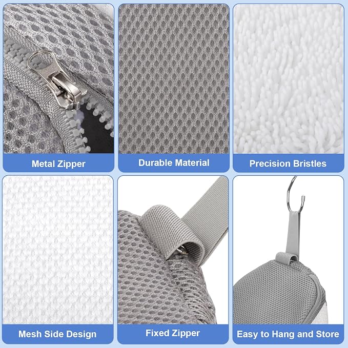 Dntorx 2 PCS Shoe Washing Machine Bags for Washer and Dryer, White + Grey | Reusable Laundry Shoe Bag, Hands Free, Hidden Self-locking Zipper, 360° Deep Cleaning, For Sneakers and All Shoes Types