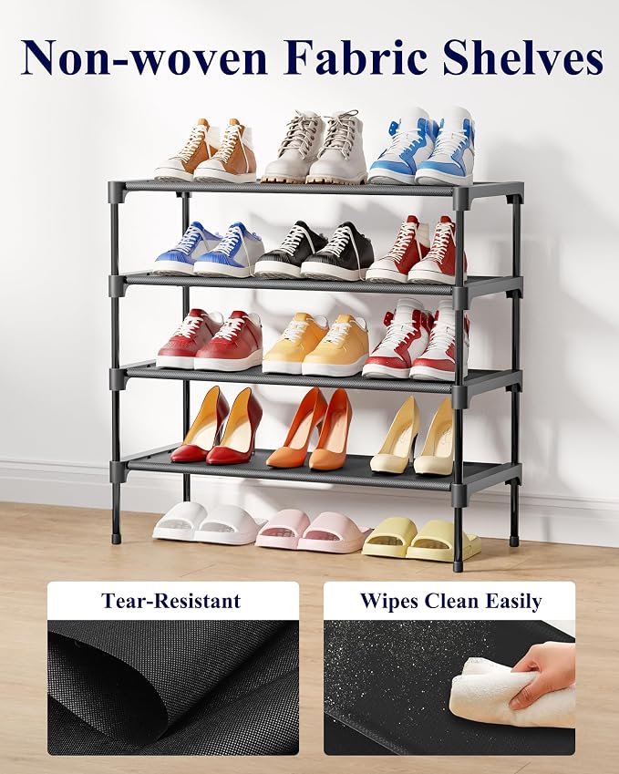Kitsure Shoe Rack - Non-Woven Shoe Rack Shelf, Shoe Organizer for Closet, Entryway, Garage & Corridor, Stackable Shoe Shelves, X-Large, Black