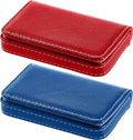 Outus 2 Pcs Business Card Holder, PU Leather Business Card Case Pocket Wallet with Magnetic Shut for Christmas Gift Adult(Blue and Red)