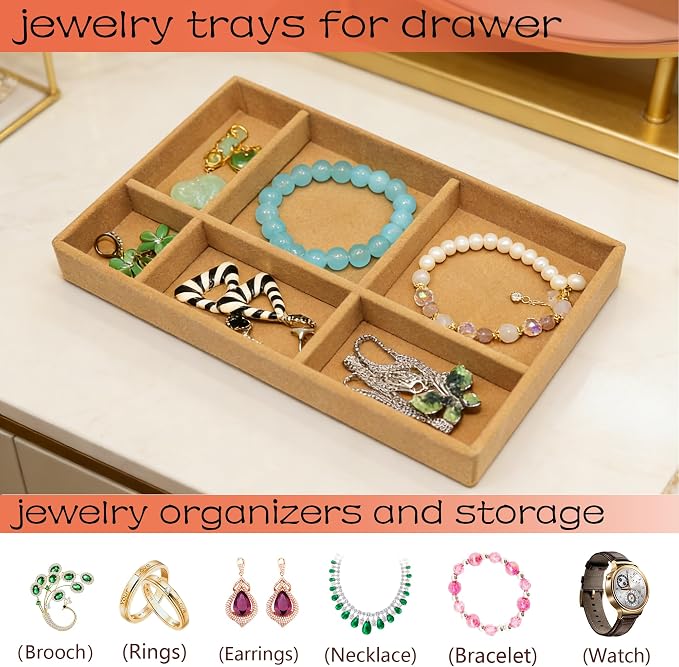 12 Set Jewelry Trays Organizer Stackable Jewelry Display Case Storage Box for Earring Necklace Rings Bracelet Watch, Brown