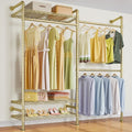 Timate F2 Industrial Pipe Clothes Rack Wall Mounted Clothing Rack for Hanging Clothes, Expandable Garment Rack Heavy Duty Wardrobe Closet Organizer and Storage, Adjustable Industrial Closet Kit, Gold