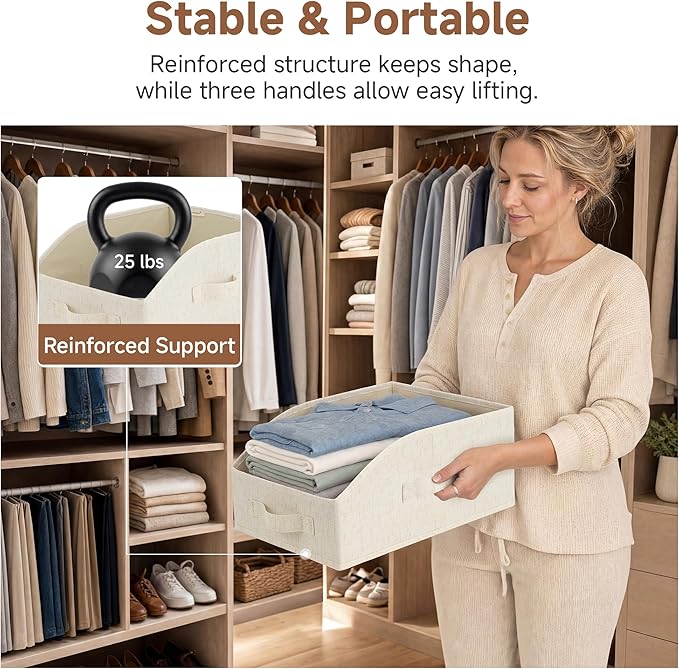 StorageWorks Closet Baskets for Organizing, Trapezoid Storage Bins, Linen Closet Organizers and Storage, Clothes Storage Baskets, Medium, Beige(Cotton-linen), 3-Pack