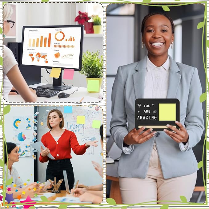 Kosiz 10 Set Back to School Teacher Gifts Wooden Sticky Note Holder with Notes and Ballpoint Pens Inspirational Sticky Notes Sets for Teacher Back to School Party Supplies, Black