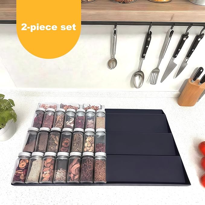 Spice Drawer Organizer, 4 Tier Spice Rack for Drawer Expandable From 11.8" to 23.6", Black Seasoning Organizer for Drawer Spice Organizer(Jars Not Included)